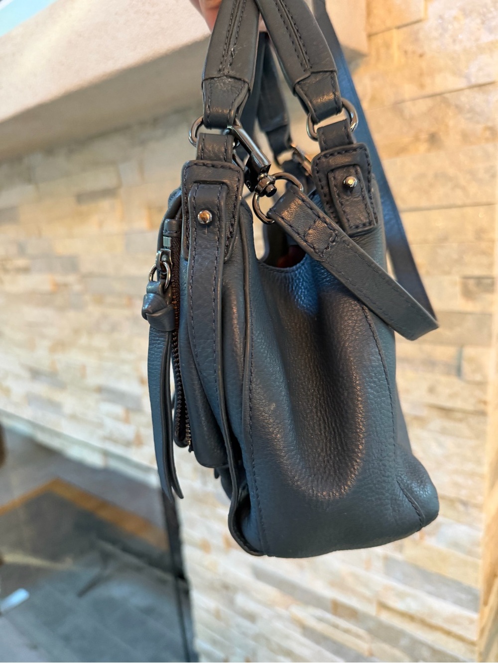 Kooba Jonnie Mini Leather Shopper Shoulder Bag in Dark Slate (Blue) - Picture 3 of 7